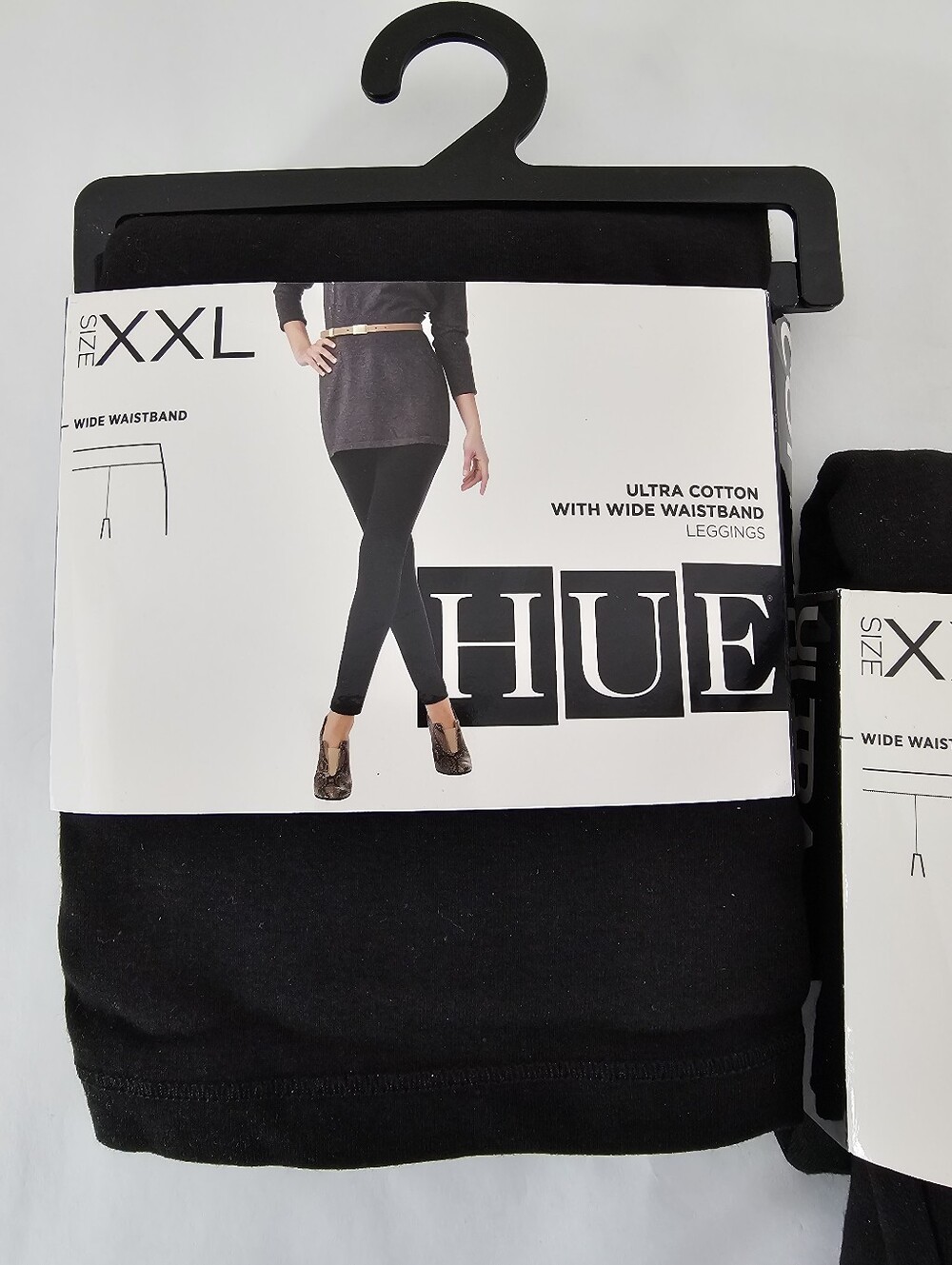 HUE Ultra Cotton Wide Waistband Leggings Black Pack Of 2 - XXL / 2X - NEW - Picture 2 of 4
